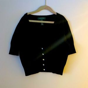 Ralph Lauren black sweater with crystal buttons. Short sweater. Size small.